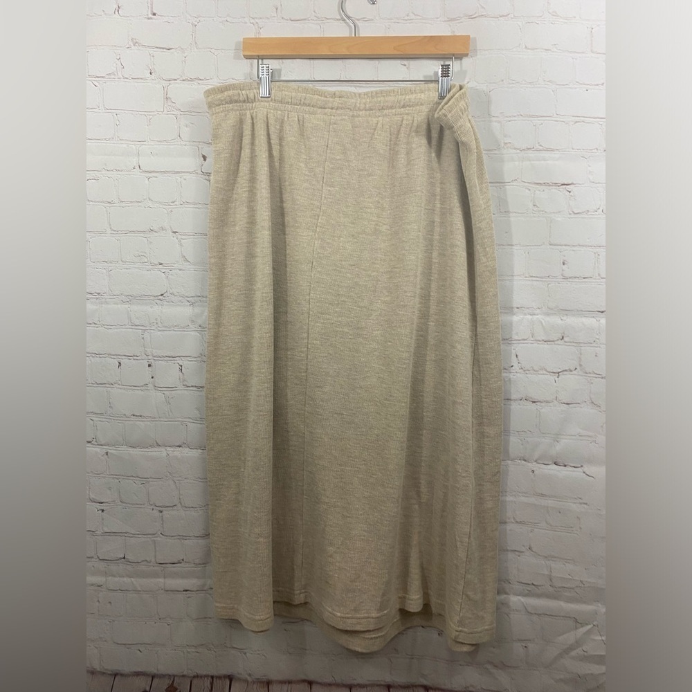 Capacity Womens Plus Size 2X Oatmeal Elastic Drawstring Waist Maxi Skirt - Picture 2 of 4